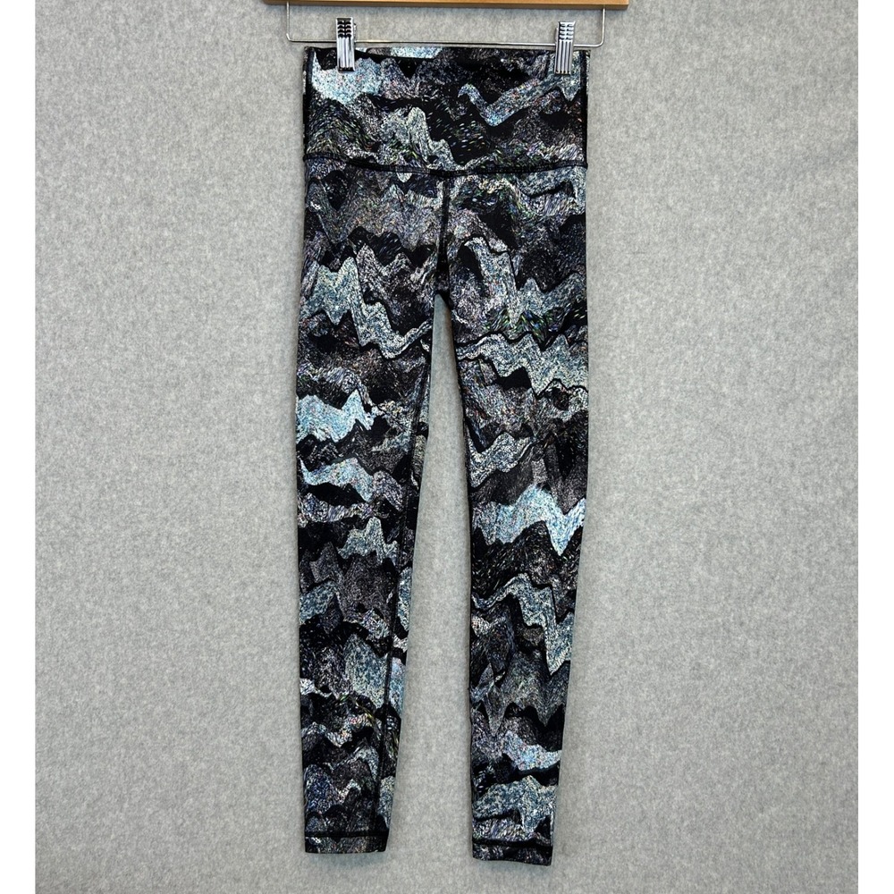 Ivivva Lululemon Leggings Blue Black Abstract Wave Athletic Pants Girls Size 8